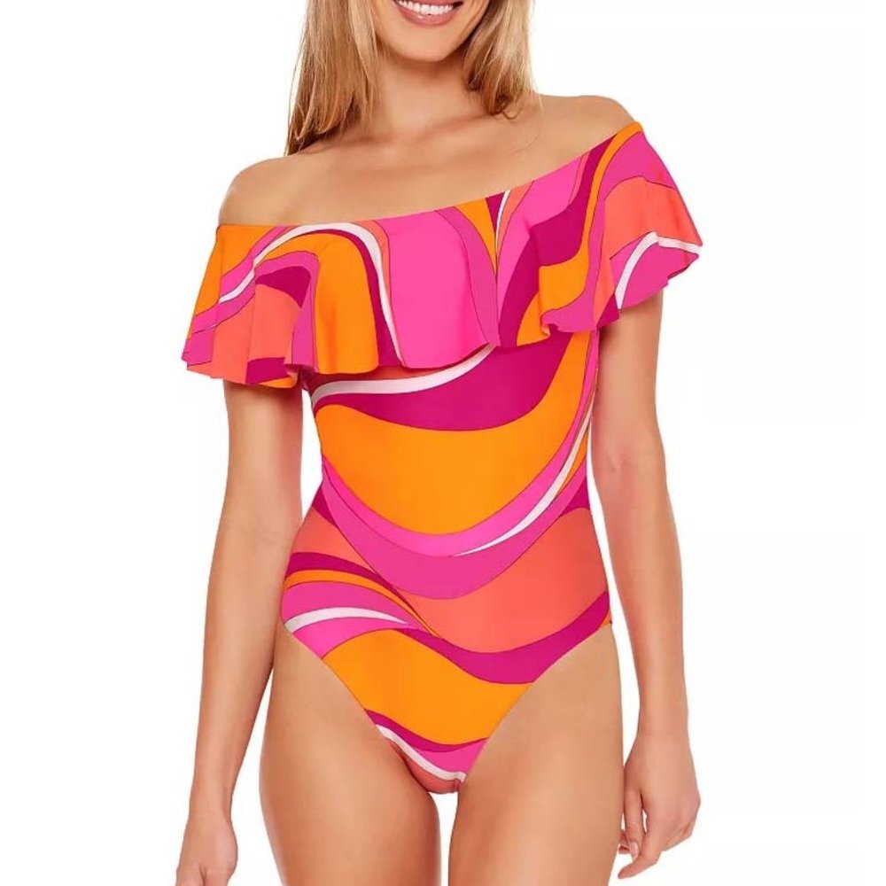 NWT Trina Turk Vivid Vista Off the Shoulder One Piece Swimsuit